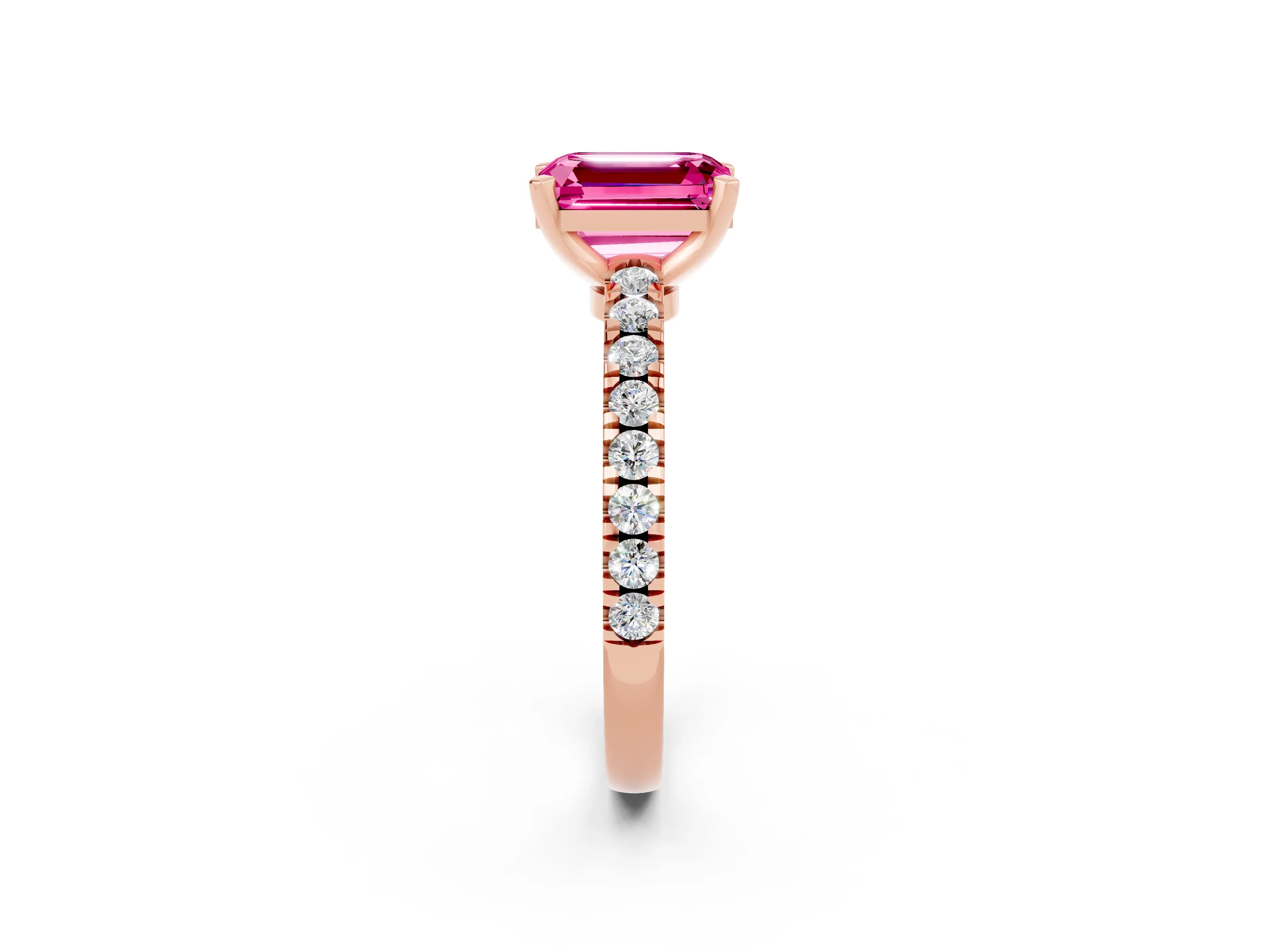 Rose gold Emerald Cut Solitaire Diamond with Pavé Band and Four-Prong Setting_2