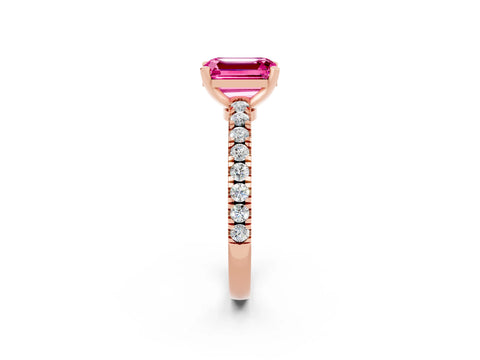 Rose gold Emerald Cut Solitaire Diamond with Pavé Band and Four-Prong Setting_2