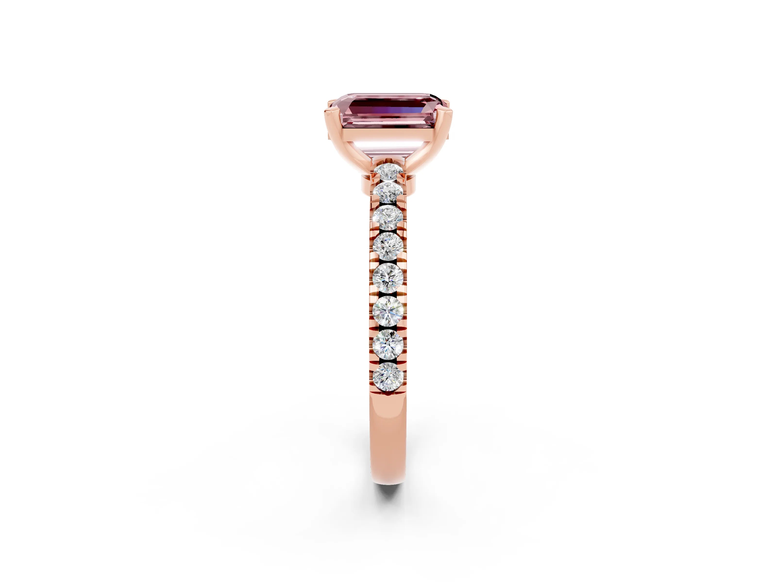 Rose gold Emerald Cut Solitaire Diamond with Pavé Band and Four-Prong Setting_2