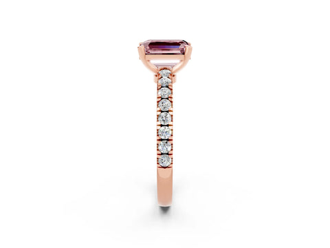 Rose gold Emerald Cut Solitaire Diamond with Pavé Band and Four-Prong Setting_2