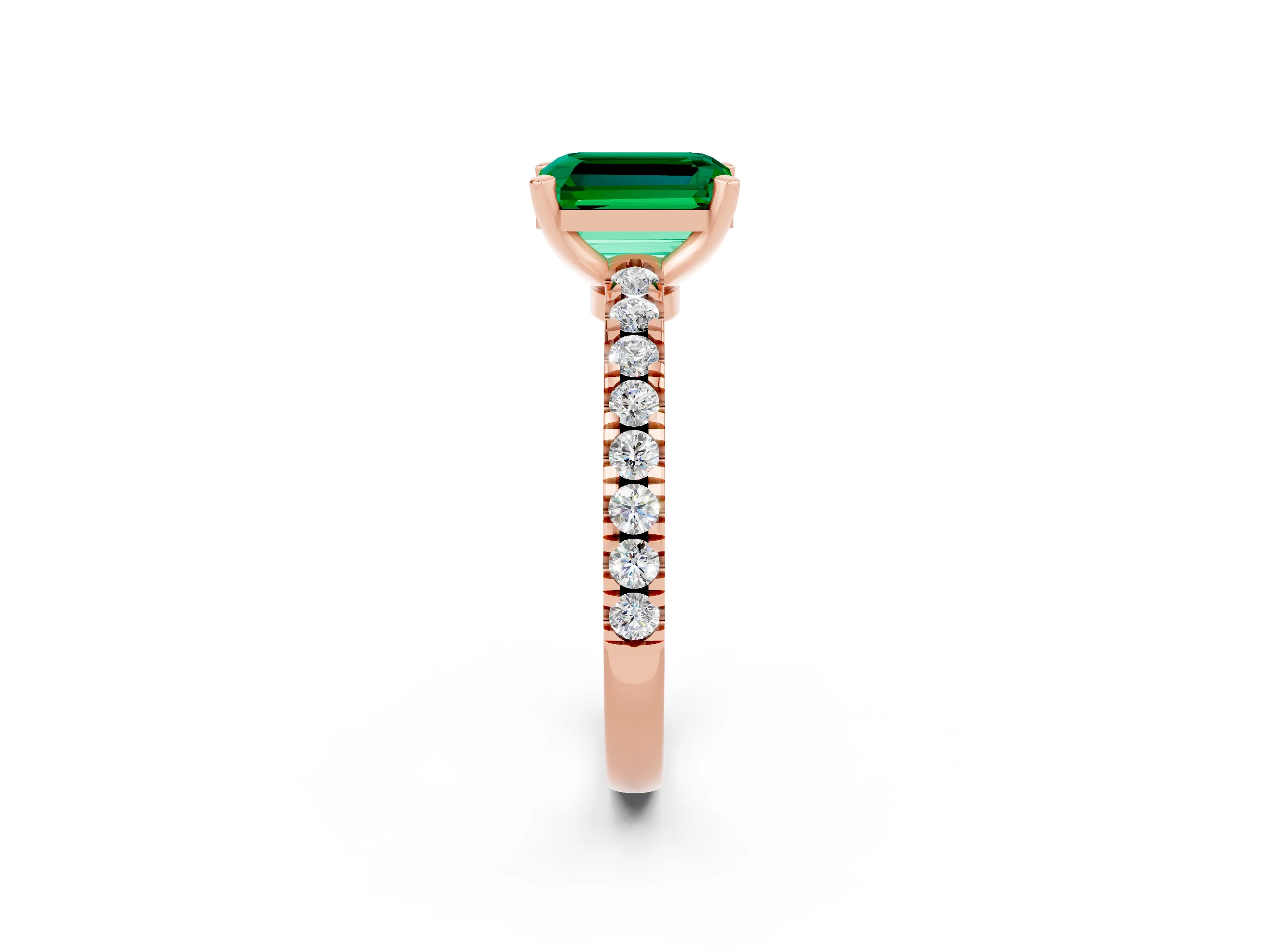 Rose gold Emerald Cut Solitaire Diamond with Pavé Band and Four-Prong Setting_2