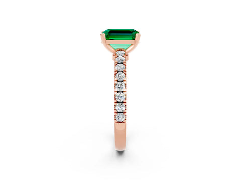 Rose gold Emerald Cut Solitaire Diamond with Pavé Band and Four-Prong Setting_2