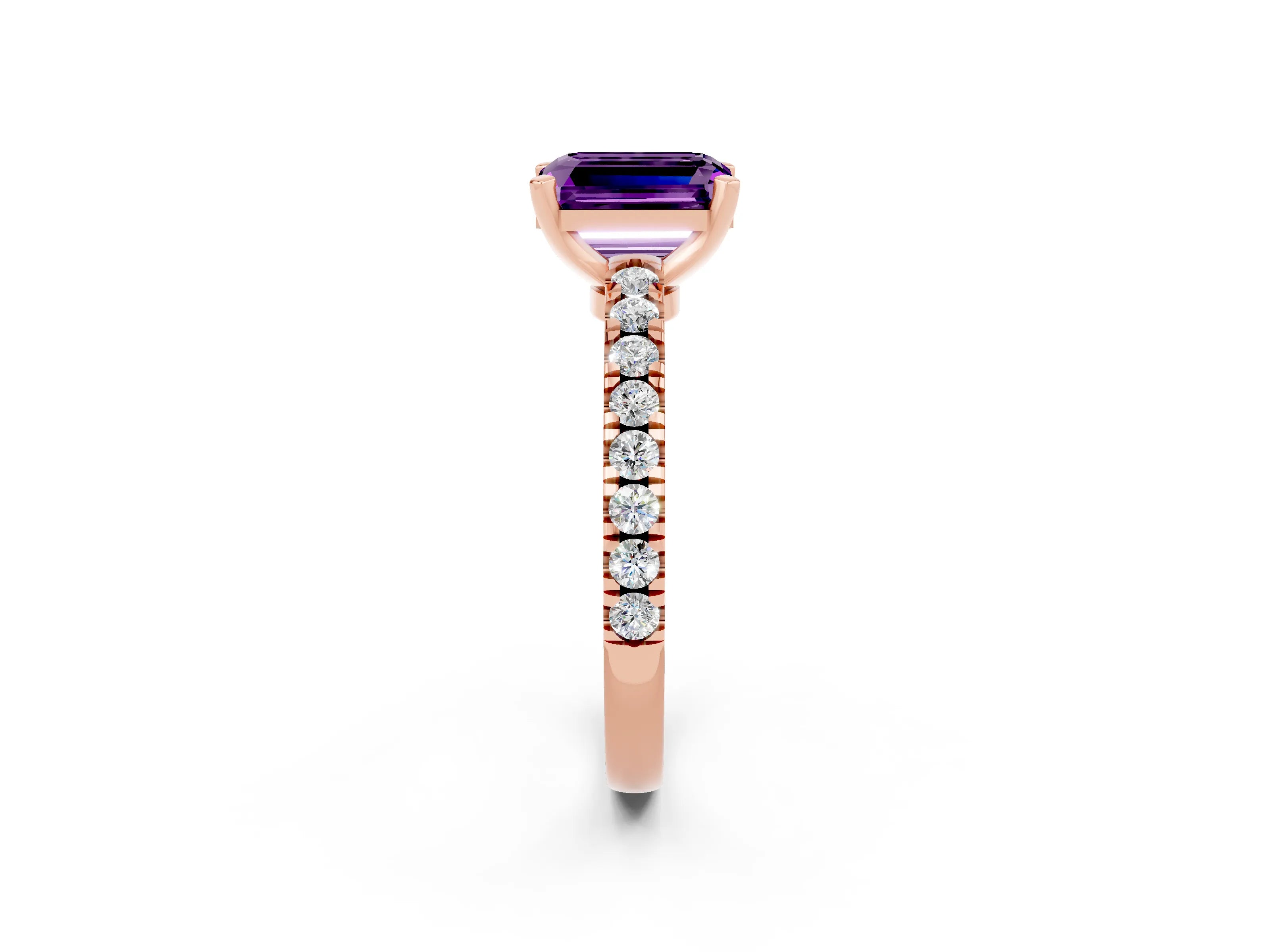 Rose gold Emerald Cut Solitaire Diamond with Pavé Band and Four-Prong Setting_2