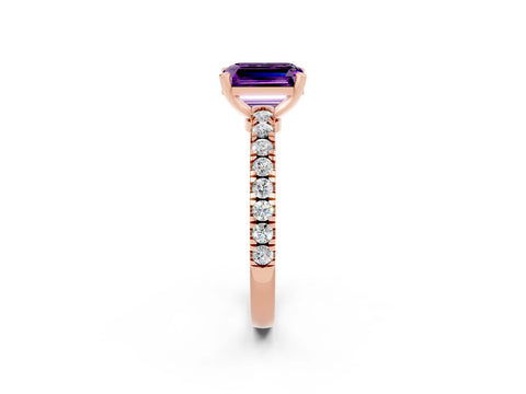 Rose gold Emerald Cut Solitaire Diamond with Pavé Band and Four-Prong Setting_2