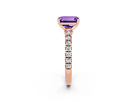 Rose gold Emerald Cut Solitaire Diamond with Pavé Band and Four-Prong Setting_2