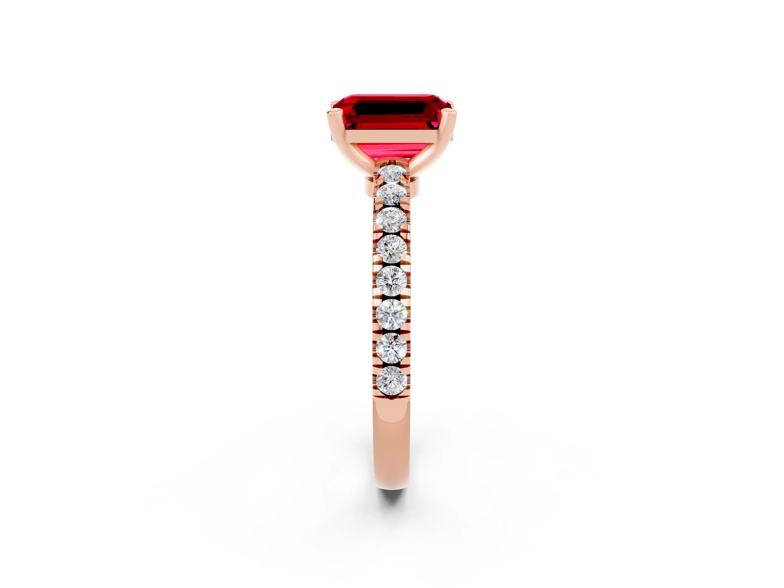 Rose gold Emerald Cut Solitaire Diamond with Pavé Band and Four-Prong Setting_2