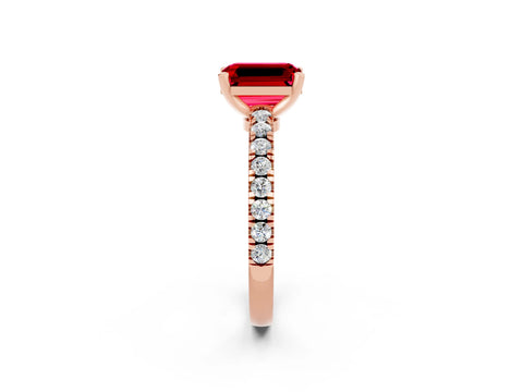 Rose gold Emerald Cut Solitaire Diamond with Pavé Band and Four-Prong Setting_2