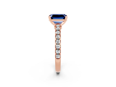 Rose gold Emerald Cut Solitaire Diamond with Pavé Band and Four-Prong Setting_2
