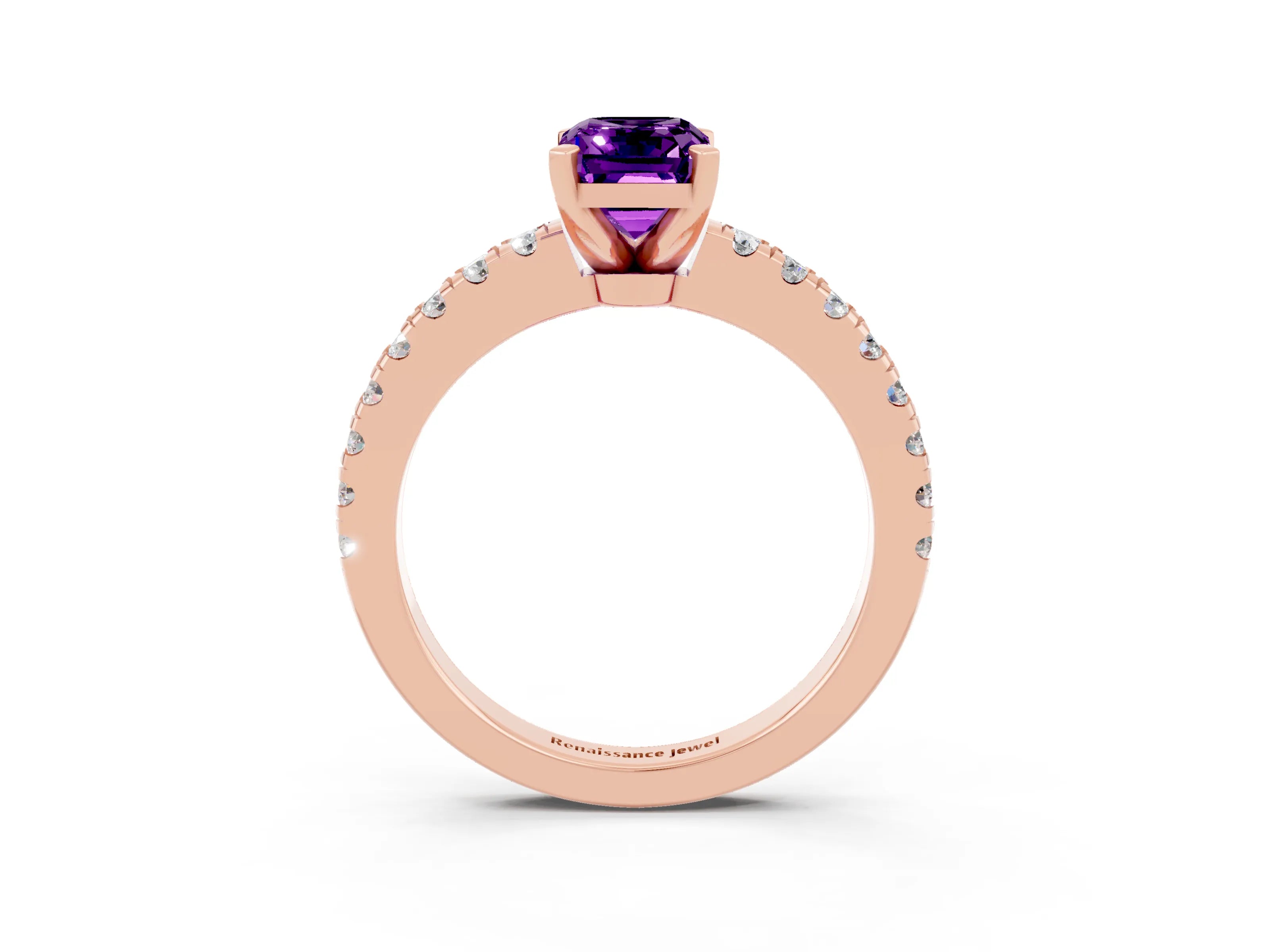 Rose gold Emerald Cut Solitaire Diamond with Pavé Band and Four-Prong Setting_3