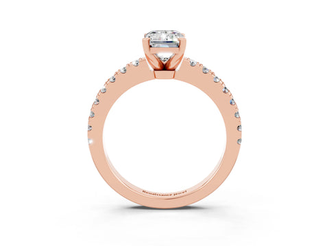 Rose gold Emerald Cut Solitaire Diamond with Pavé Band and Four-Prong Setting_3