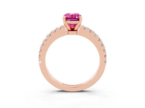 Rose gold Emerald Cut Solitaire Diamond with Pavé Band and Four-Prong Setting_3