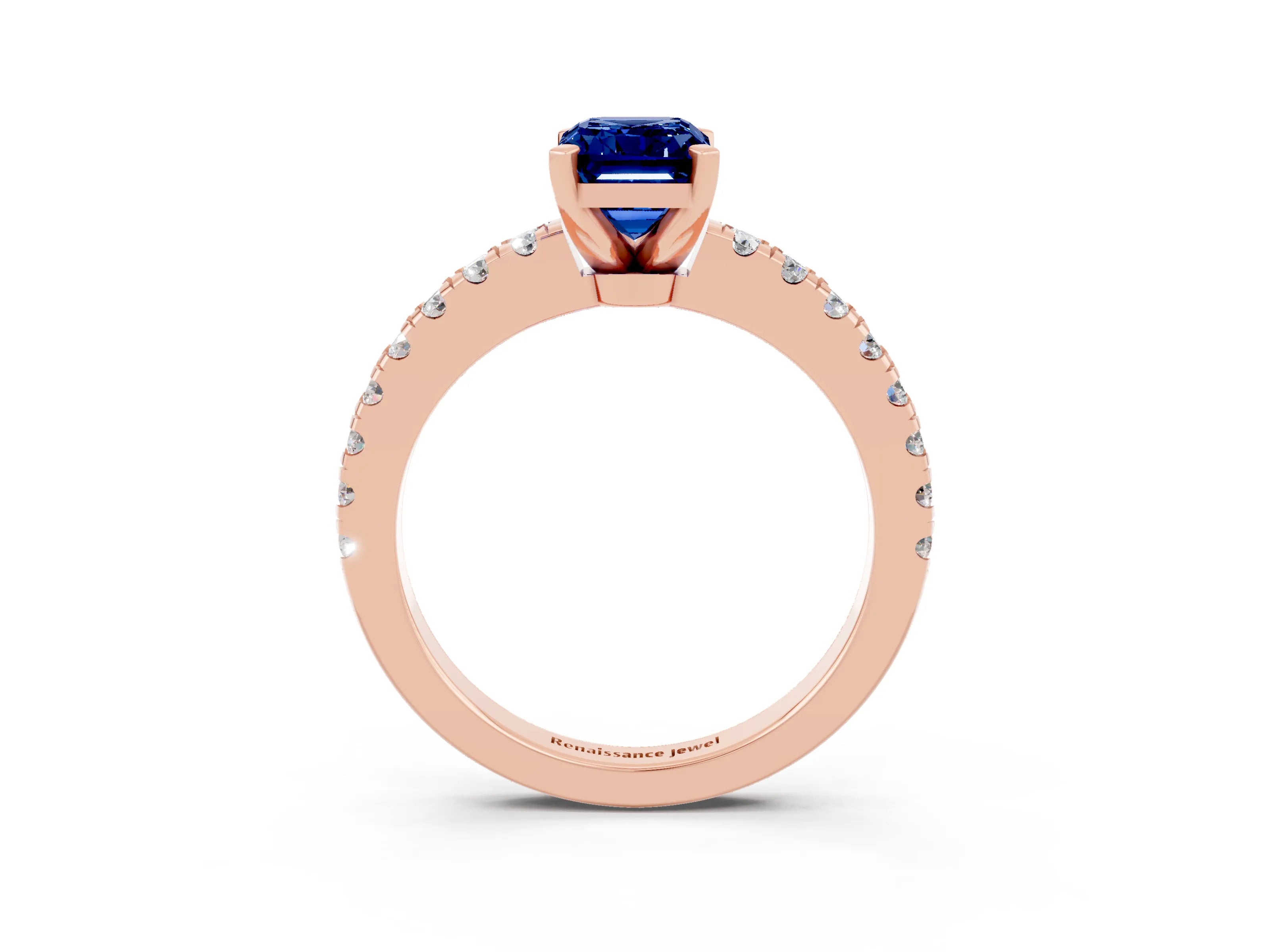 Rose gold Emerald Cut Solitaire Diamond with Pavé Band and Four-Prong Setting_3