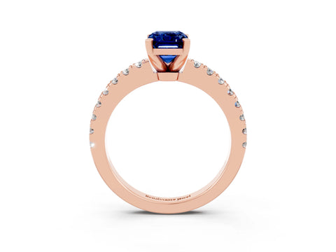 Rose gold Emerald Cut Solitaire Diamond with Pavé Band and Four-Prong Setting_3