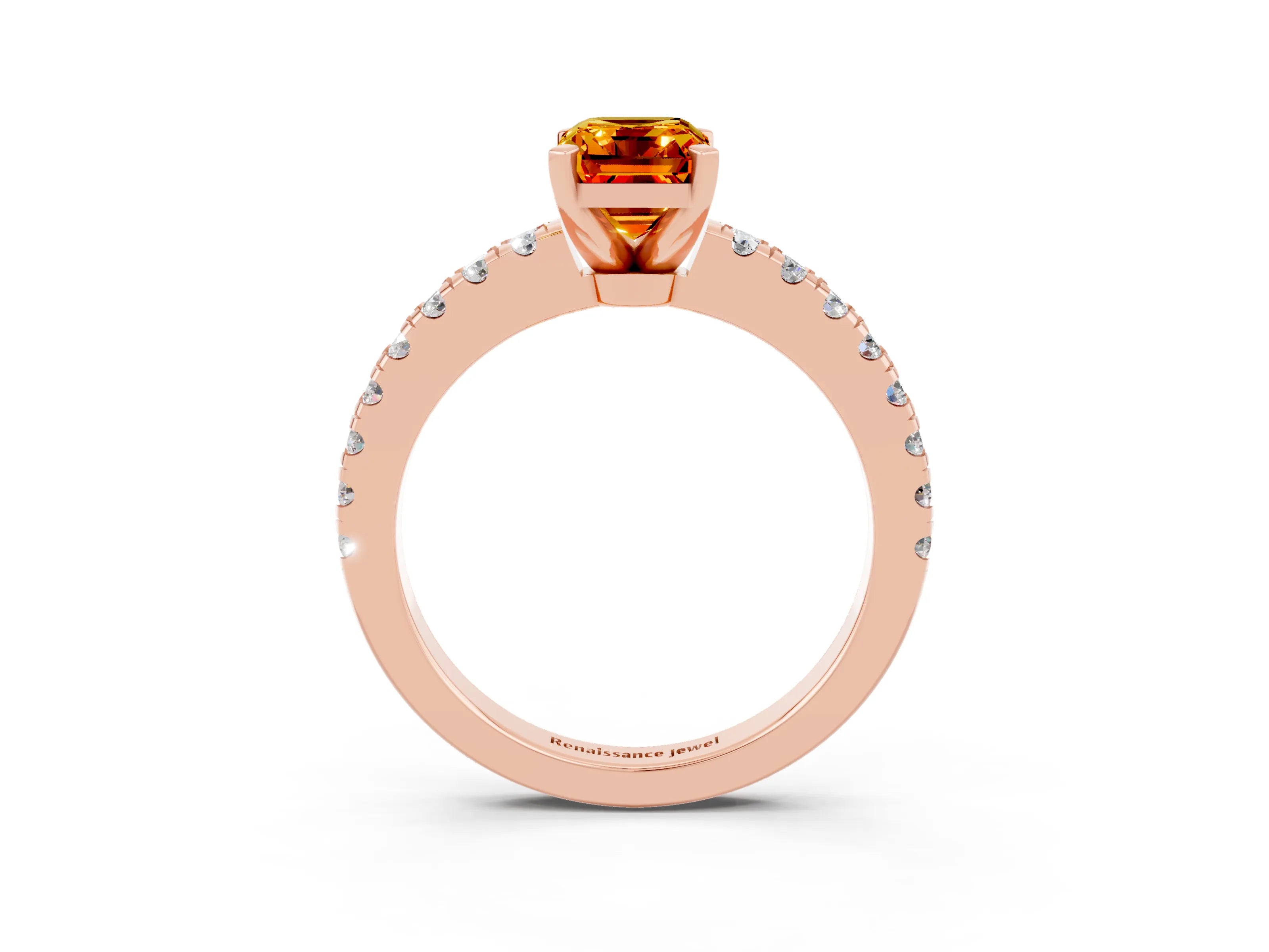 Rose gold Emerald Cut Solitaire Diamond with Pavé Band and Four-Prong Setting_3