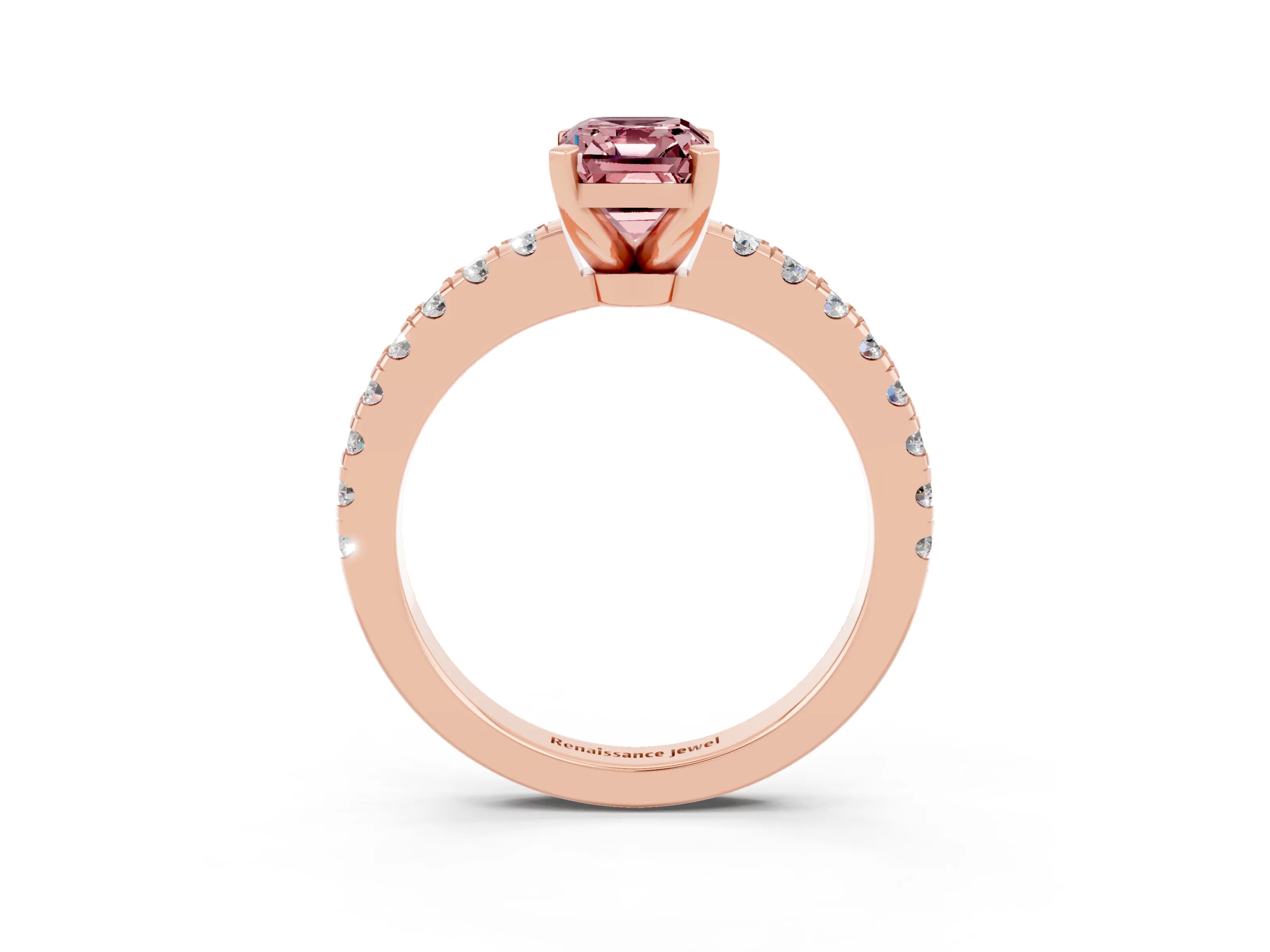 Rose gold Emerald Cut Solitaire Diamond with Pavé Band and Four-Prong Setting_3