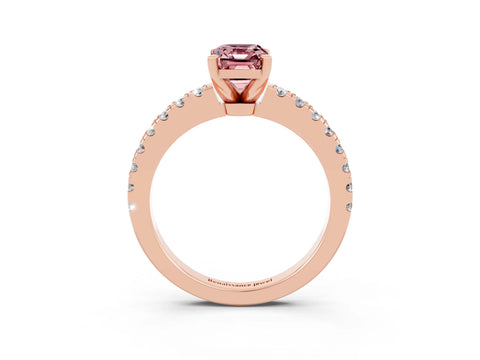 Rose gold Emerald Cut Solitaire Diamond with Pavé Band and Four-Prong Setting_3