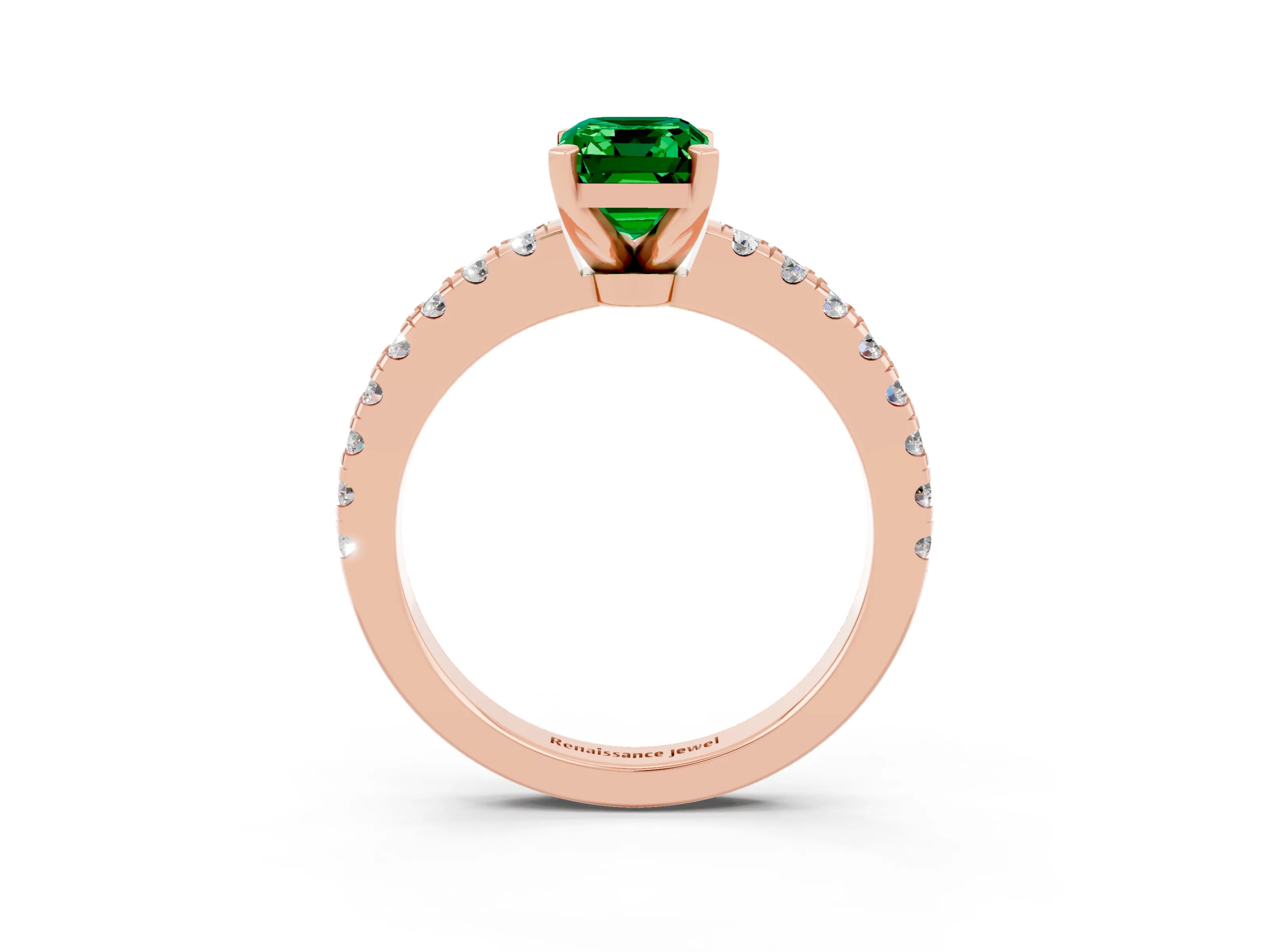 Rose gold Emerald Cut Solitaire Diamond with Pavé Band and Four-Prong Setting_3