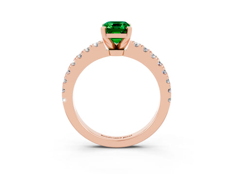 Rose gold Emerald Cut Solitaire Diamond with Pavé Band and Four-Prong Setting_3