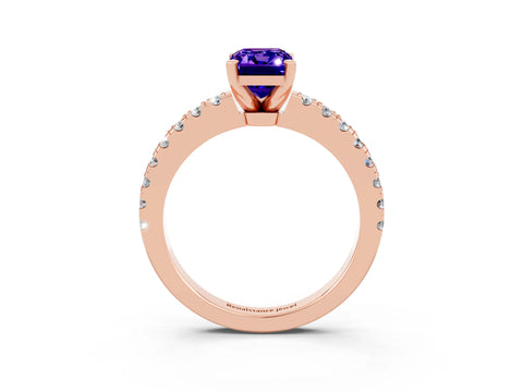 Rose gold Emerald Cut Solitaire Diamond with Pavé Band and Four-Prong Setting_3