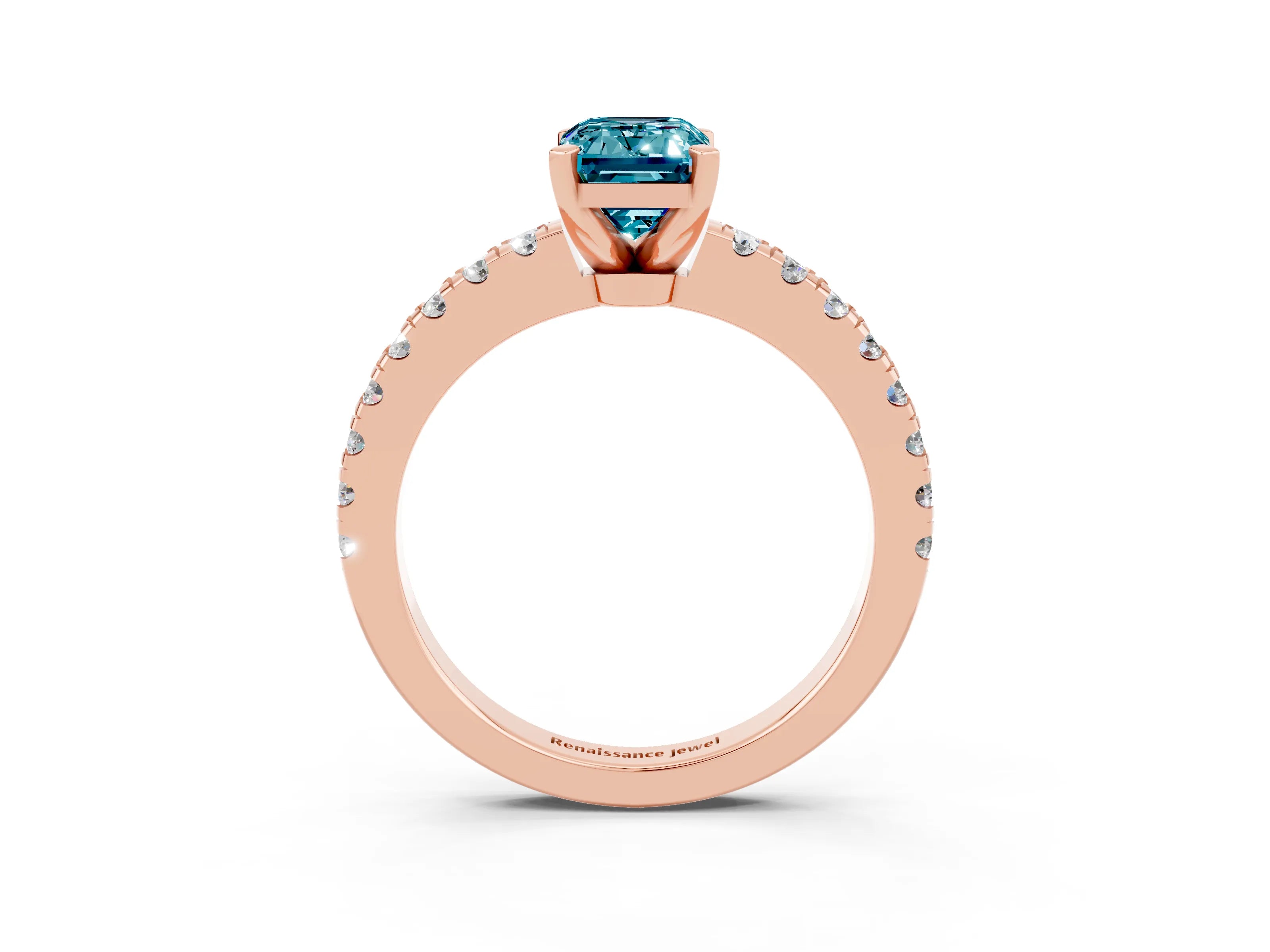 Rose gold Emerald Cut Solitaire Diamond with Pavé Band and Four-Prong Setting_3