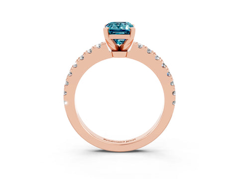 Rose gold Emerald Cut Solitaire Diamond with Pavé Band and Four-Prong Setting_3