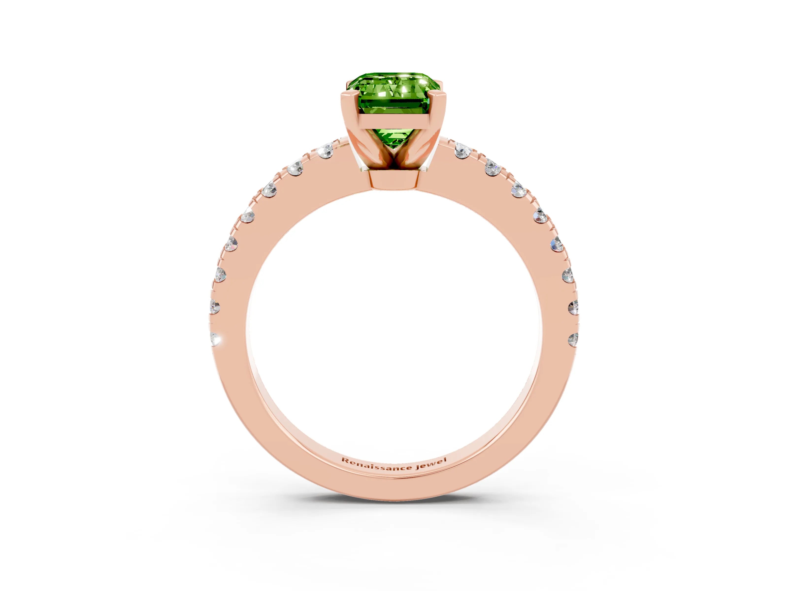 Rose gold Emerald Cut Solitaire Diamond with Pavé Band and Four-Prong Setting_3