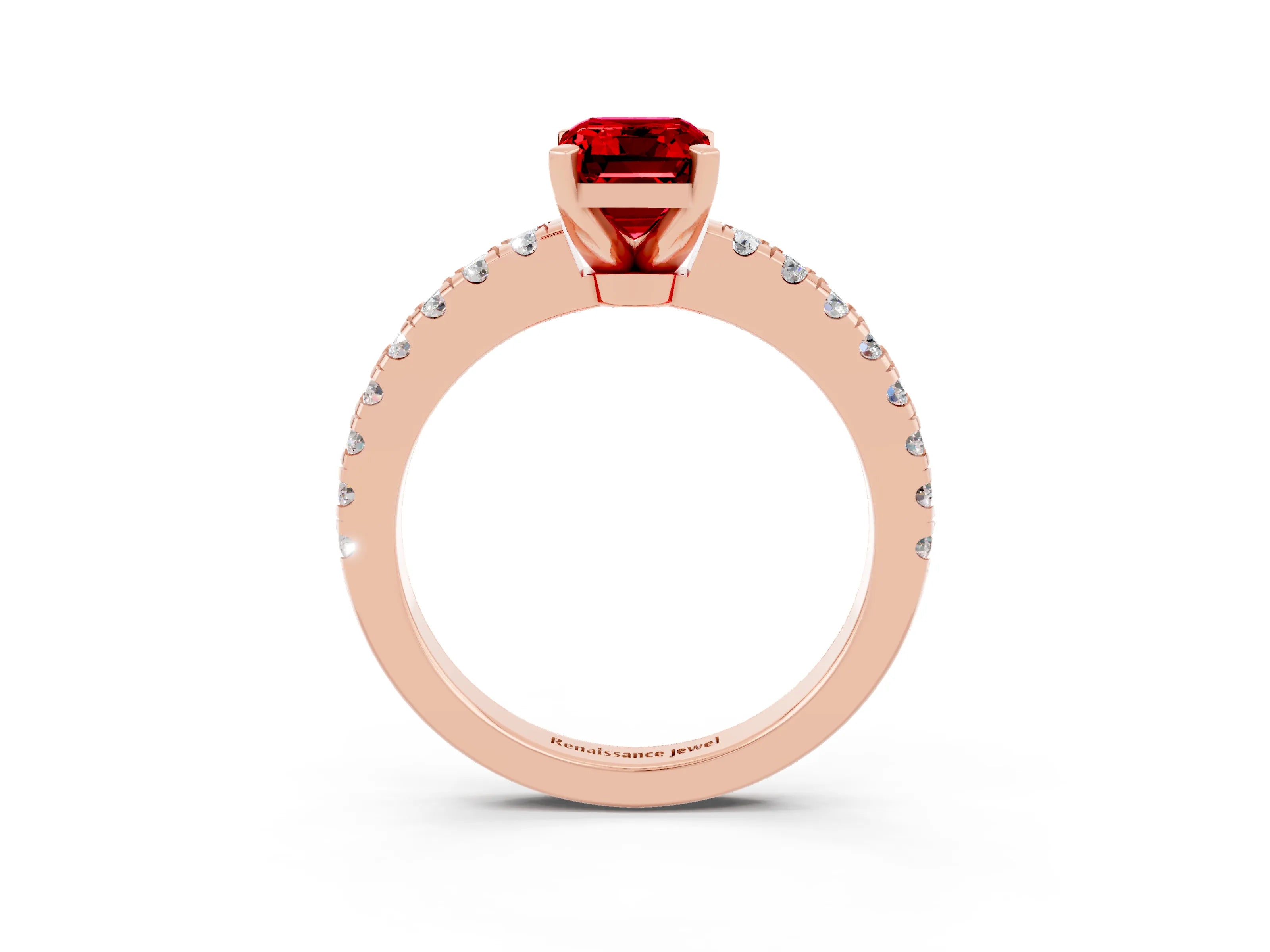 Rose gold Emerald Cut Solitaire Diamond with Pavé Band and Four-Prong Setting_3
