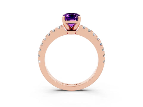 Rose gold Emerald Cut Solitaire Diamond with Pavé Band and Four-Prong Setting_3