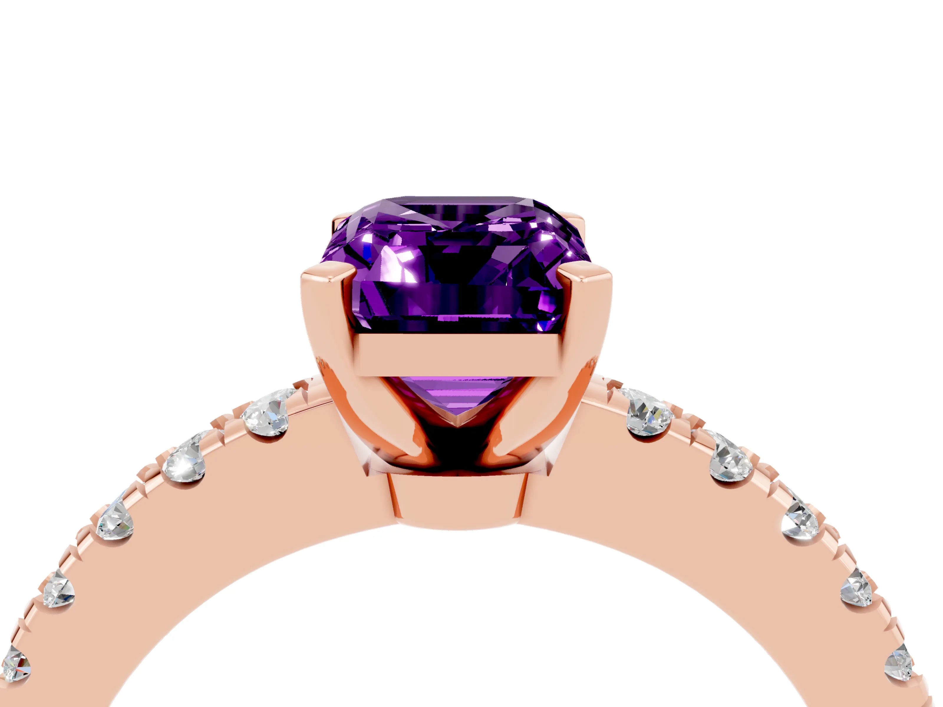 Rose gold Emerald Cut Solitaire Diamond with Pavé Band and Four-Prong Setting_4