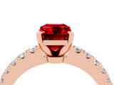 Rose gold Emerald Cut Solitaire Diamond with Pavé Band and Four-Prong Setting_4