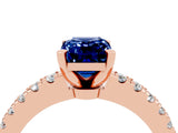 Rose gold Emerald Cut Solitaire Diamond with Pavé Band and Four-Prong Setting_4