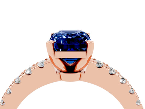 Rose gold Emerald Cut Solitaire Diamond with Pavé Band and Four-Prong Setting_4