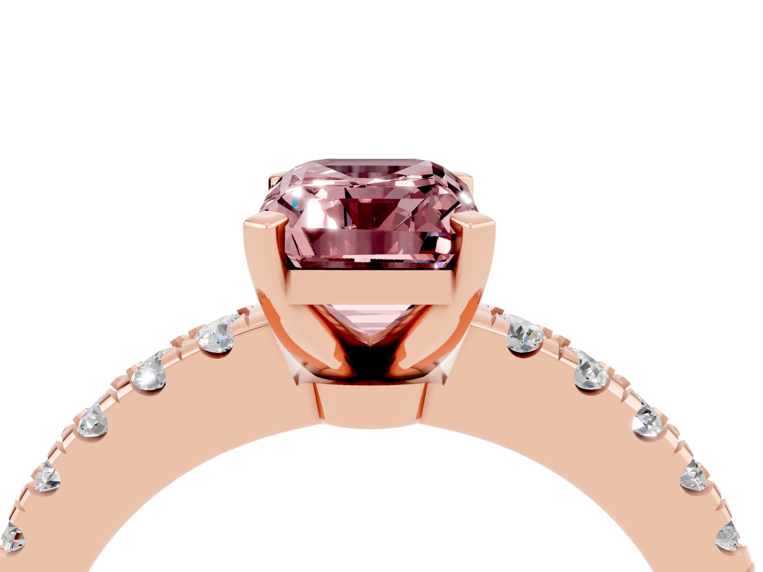 Rose gold Emerald Cut Solitaire Diamond with Pavé Band and Four-Prong Setting_4