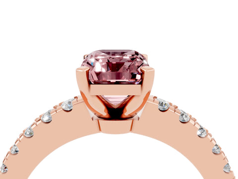 Rose gold Emerald Cut Solitaire Diamond with Pavé Band and Four-Prong Setting_4