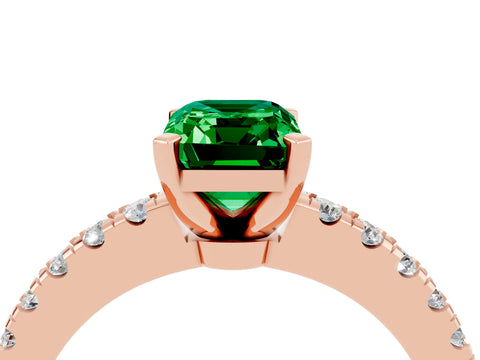 Rose gold Emerald Cut Solitaire Diamond with Pavé Band and Four-Prong Setting_4