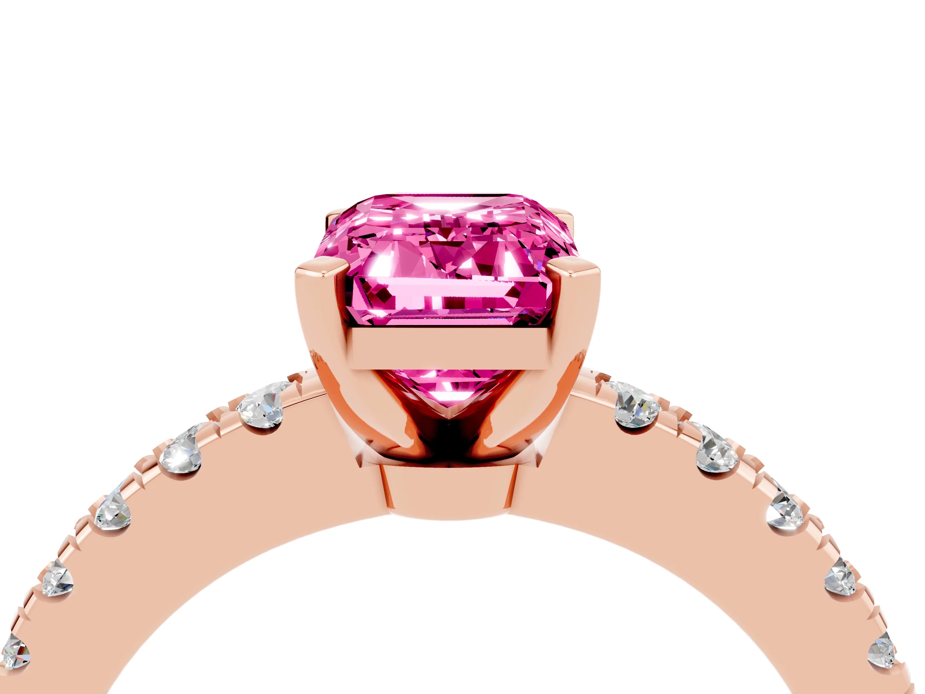 Rose gold Emerald Cut Solitaire Diamond with Pavé Band and Four-Prong Setting_4