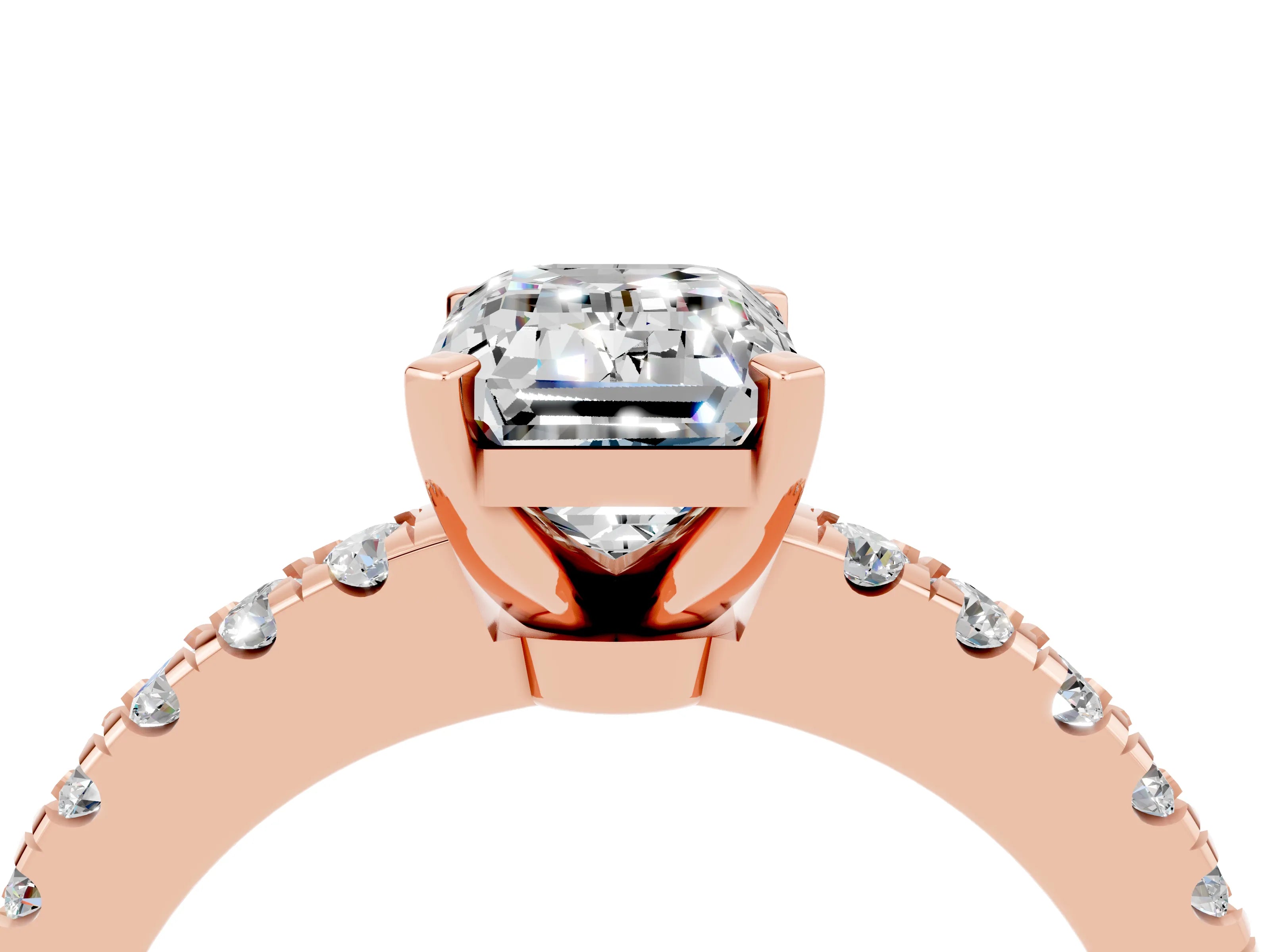 Rose gold Emerald Cut Solitaire Diamond with Pavé Band and Four-Prong Setting_4