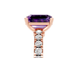 Rose gold Emerald Cut Solitaire Diamond with Pavé Band and Four-Prong Setting_5