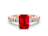 Rose gold Emerald Cut Solitaire Diamond with Pavé Band and Four-Prong Setting