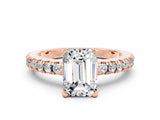 Rose gold Emerald Cut Solitaire Diamond with Pavé Band and Four-Prong Setting