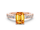 Rose gold Emerald Cut Solitaire Diamond with Pavé Band and Four-Prong Setting