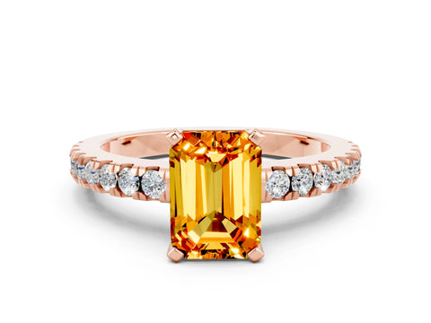 Rose gold Emerald Cut Solitaire Diamond with Pavé Band and Four-Prong Setting