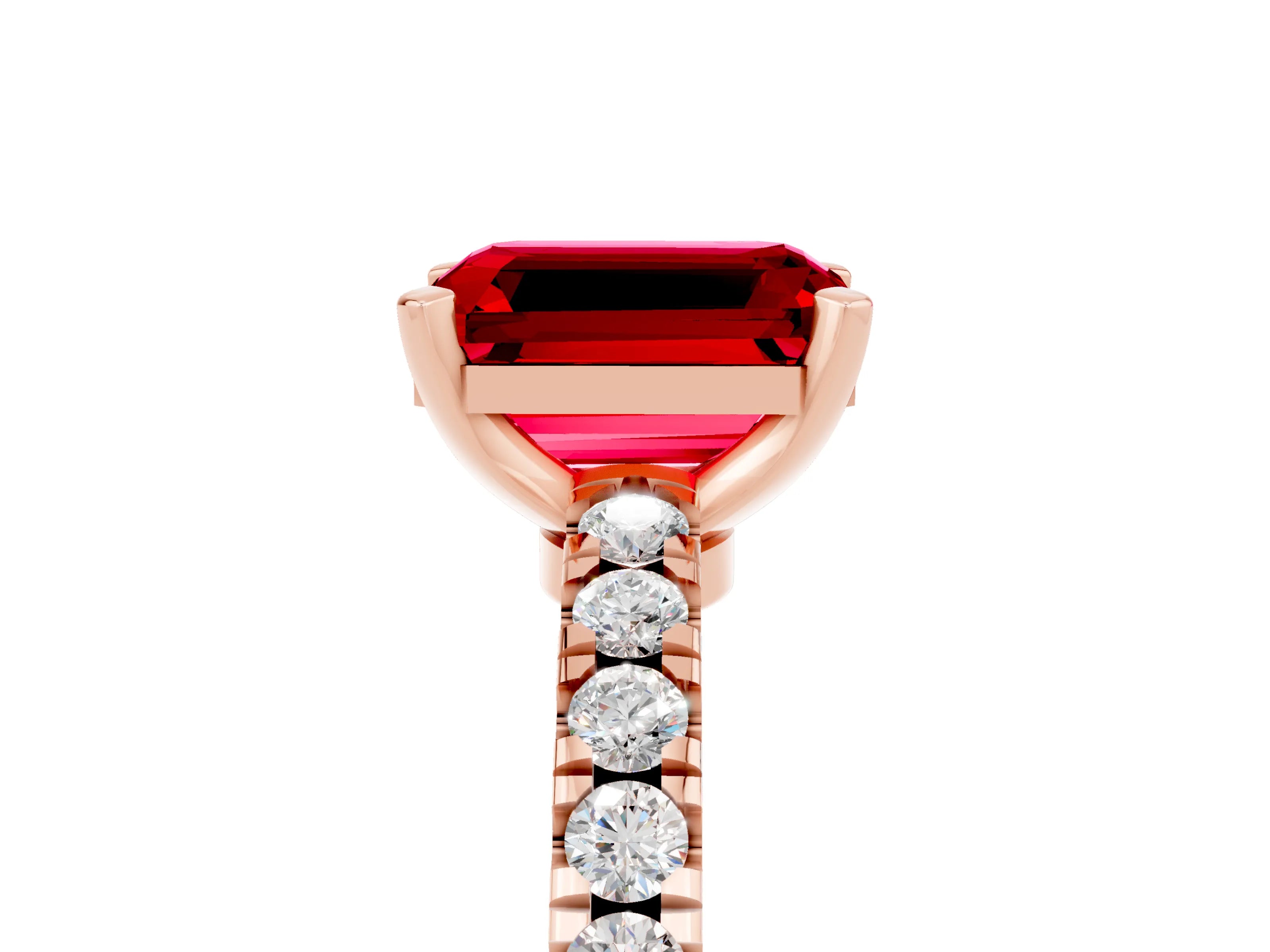 Rose gold Emerald Cut Solitaire Diamond with Pavé Band and Four-Prong Setting_5