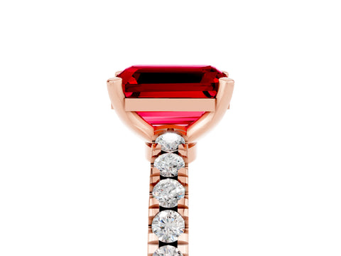 Rose gold Emerald Cut Solitaire Diamond with Pavé Band and Four-Prong Setting_5
