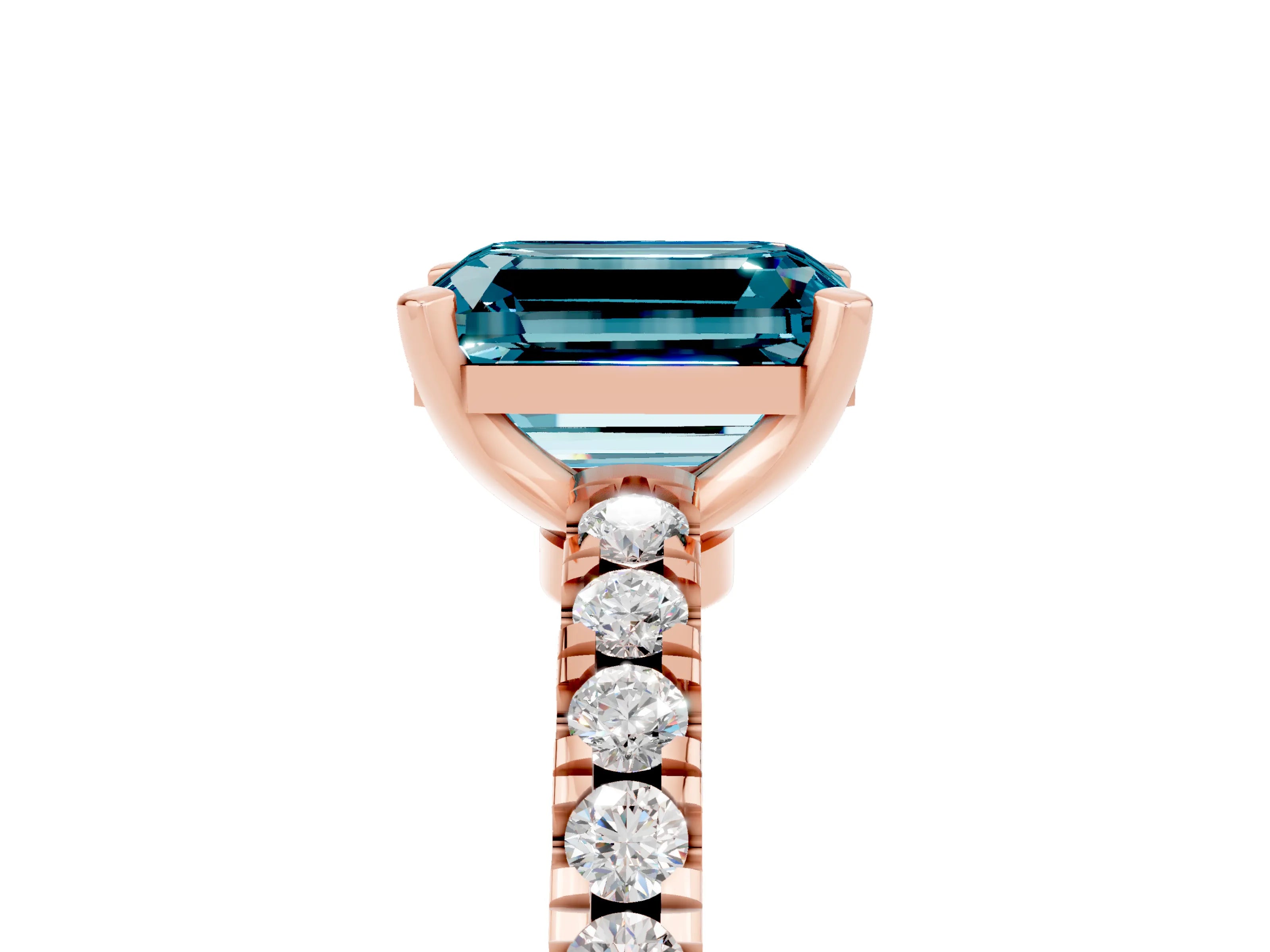 Rose gold Emerald Cut Solitaire Diamond with Pavé Band and Four-Prong Setting_5