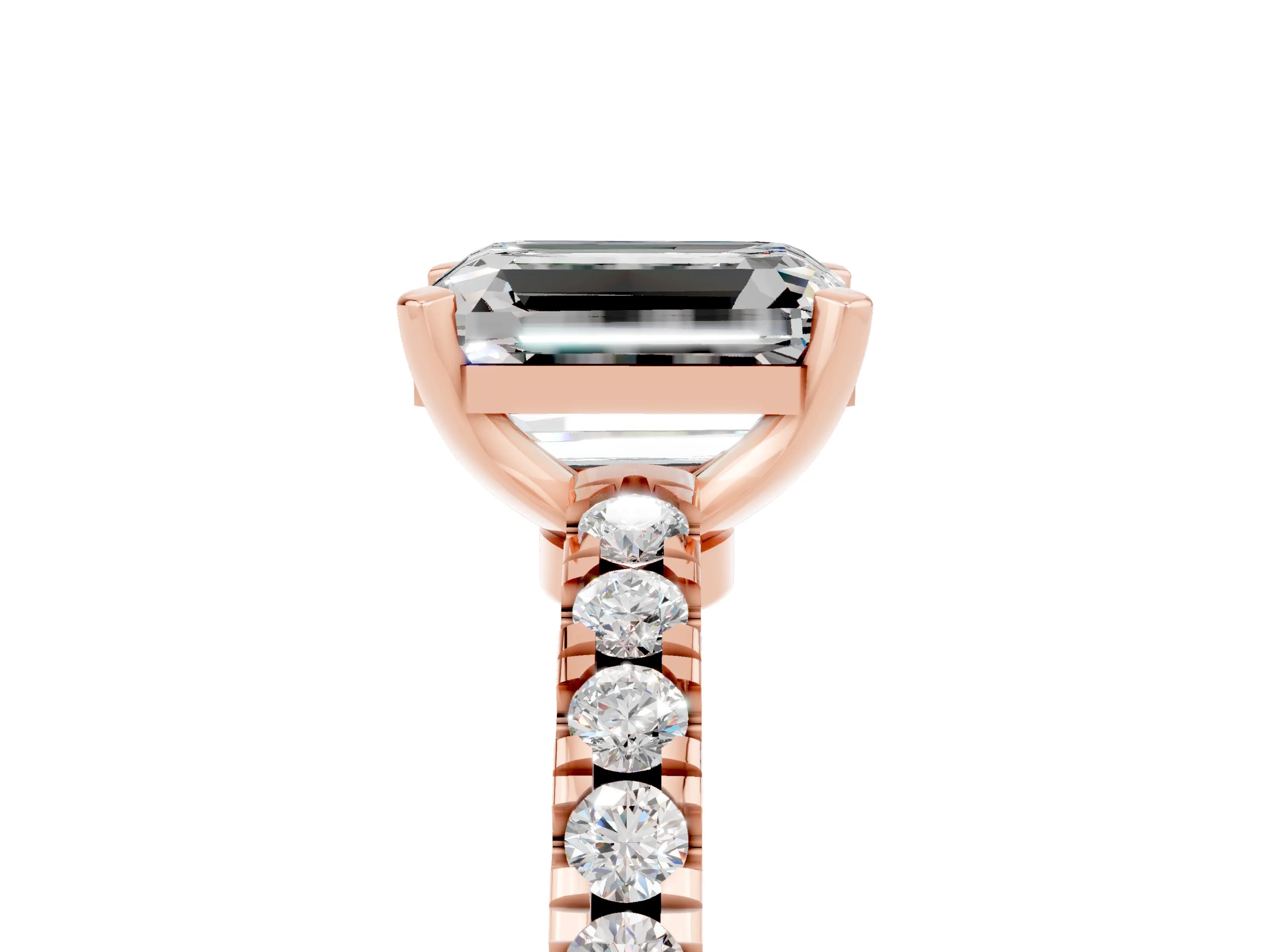 Rose gold Emerald Cut Solitaire Diamond with Pavé Band and Four-Prong Setting_5