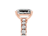 Rose gold Emerald Cut Solitaire Diamond with Pavé Band and Four-Prong Setting_5