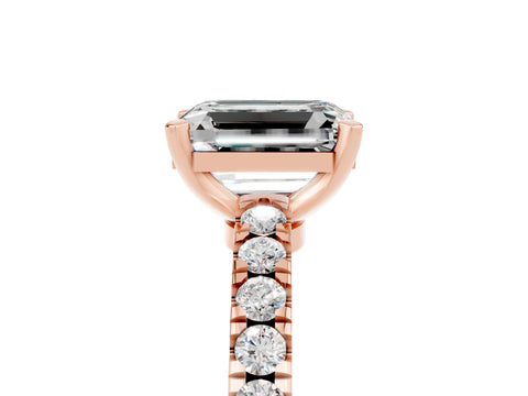Rose gold Emerald Cut Solitaire Diamond with Pavé Band and Four-Prong Setting_5