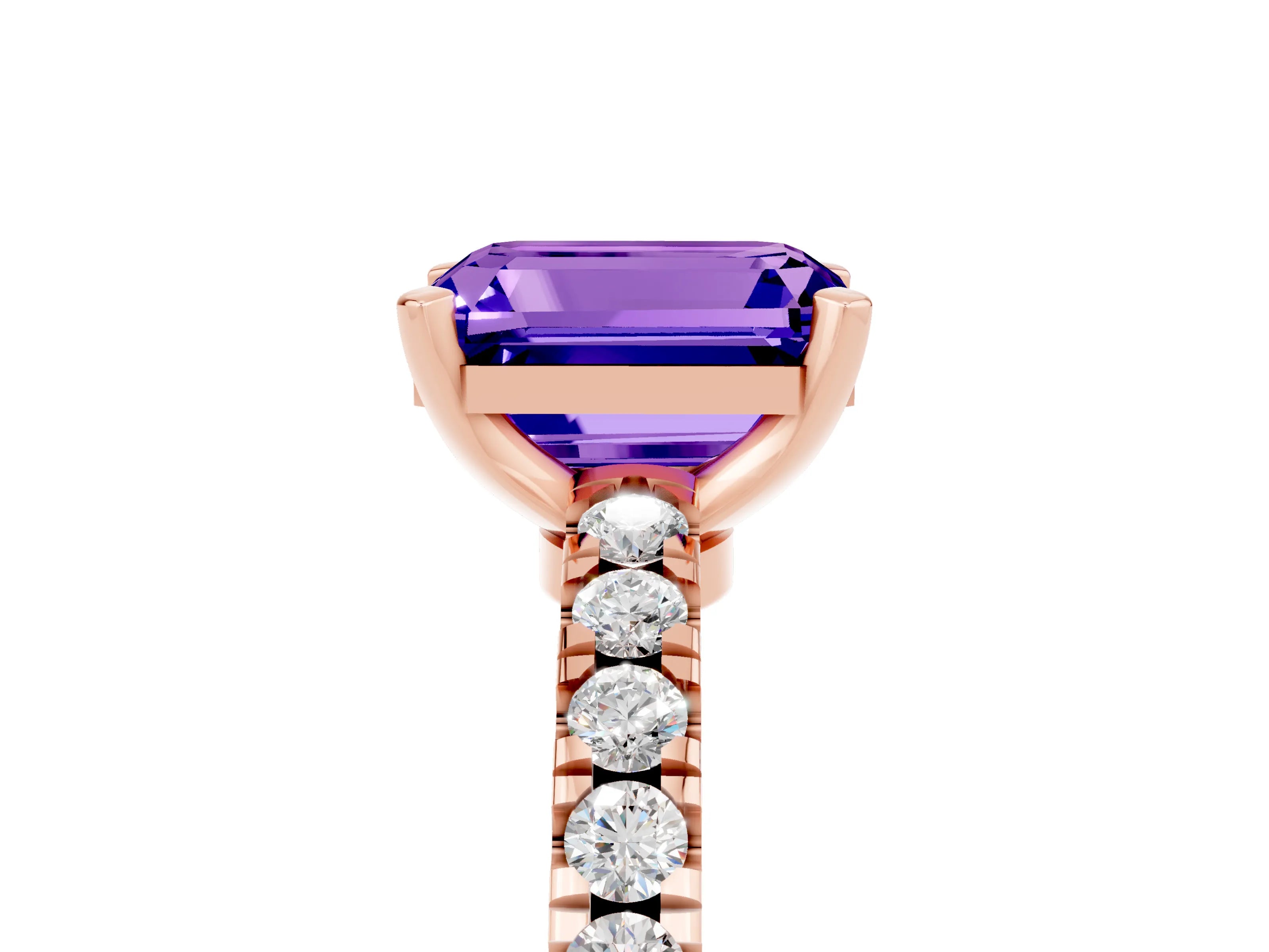 Rose gold Emerald Cut Solitaire Diamond with Pavé Band and Four-Prong Setting_5