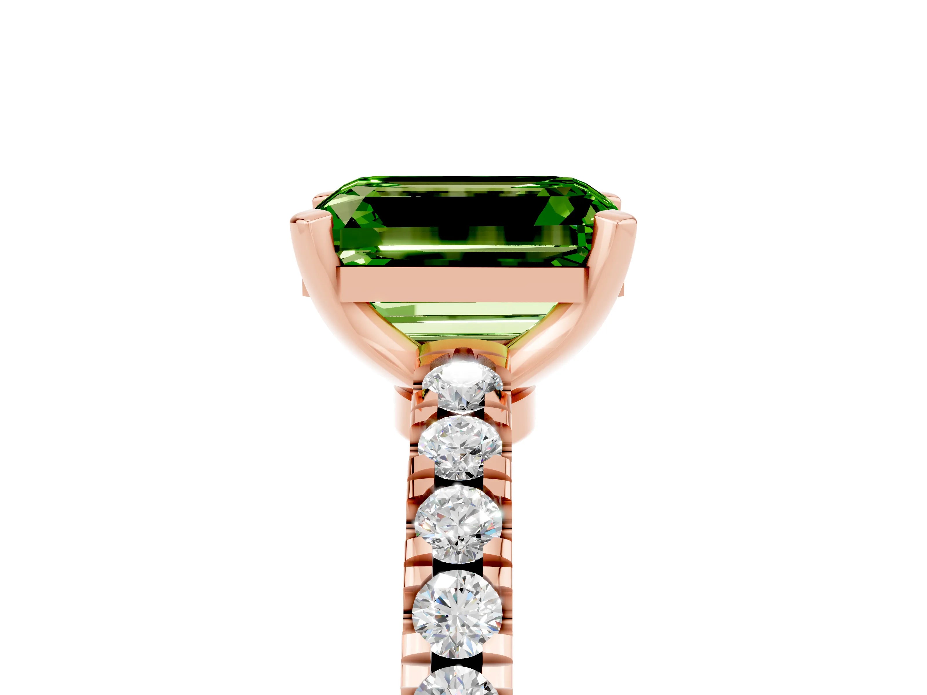 Rose gold Emerald Cut Solitaire Diamond with Pavé Band and Four-Prong Setting_5